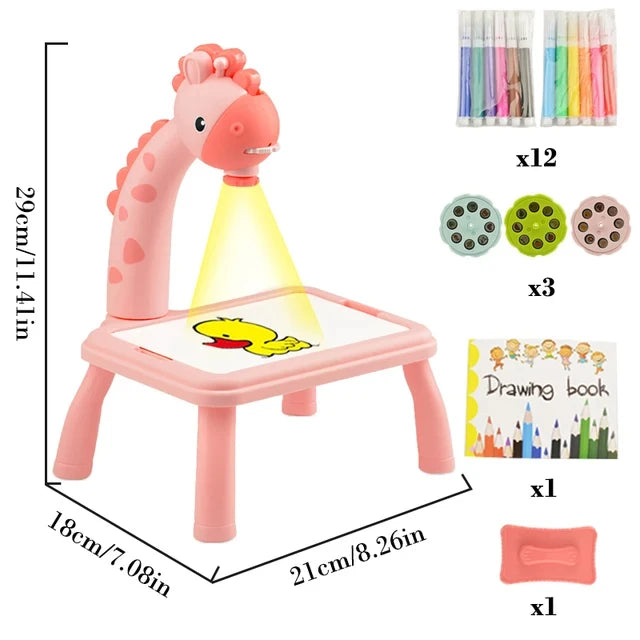LED Projector Kids Painting Board Toys Art Painting Table Desk