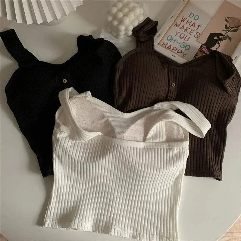Stylish Women's Summer Crop Top with Built-In Bra Pads
