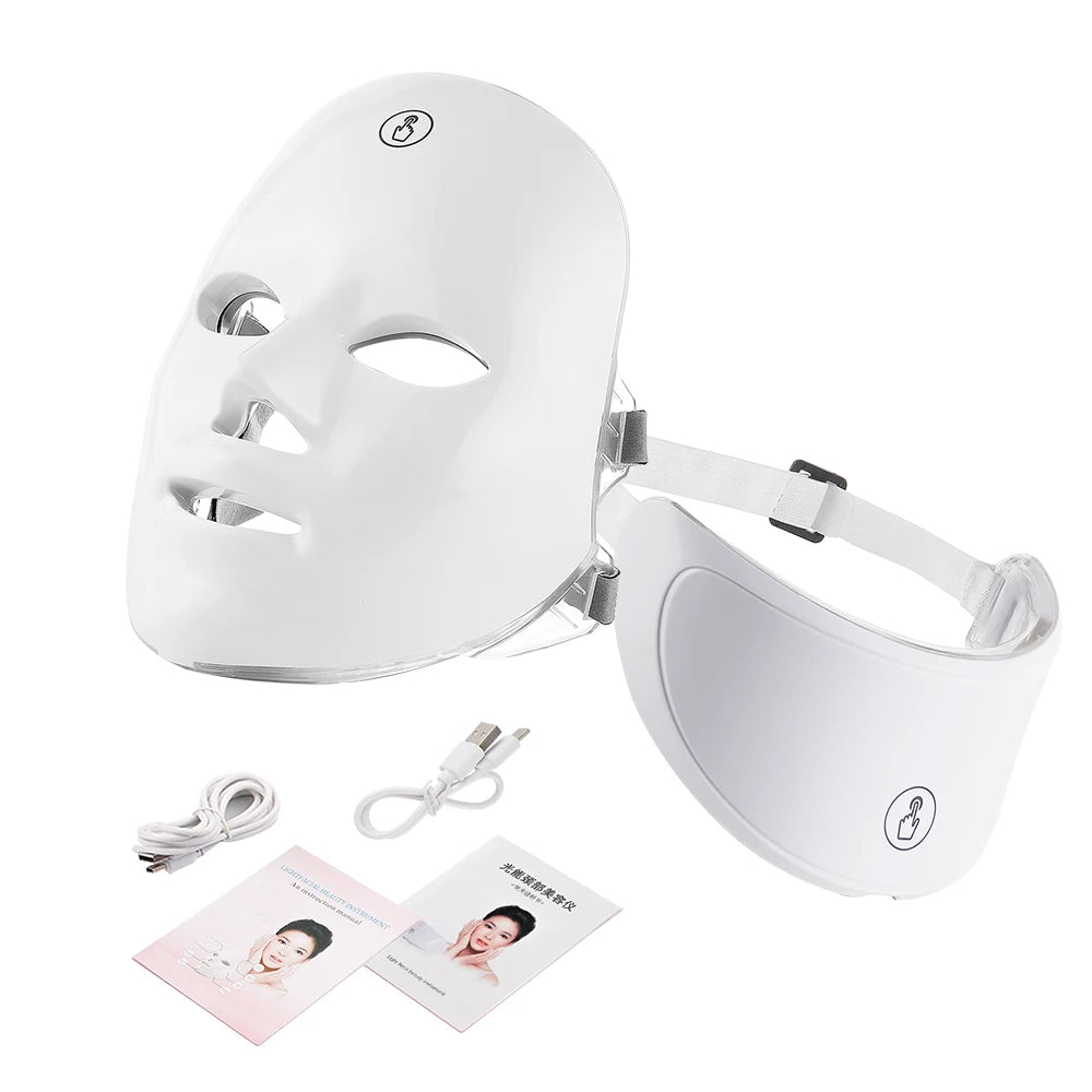 7 Colors LED Facial Mask with Neck Red Light Therapy Mask – Skin Tightening, Lifting & Anti-Aging foreverlily Official Store