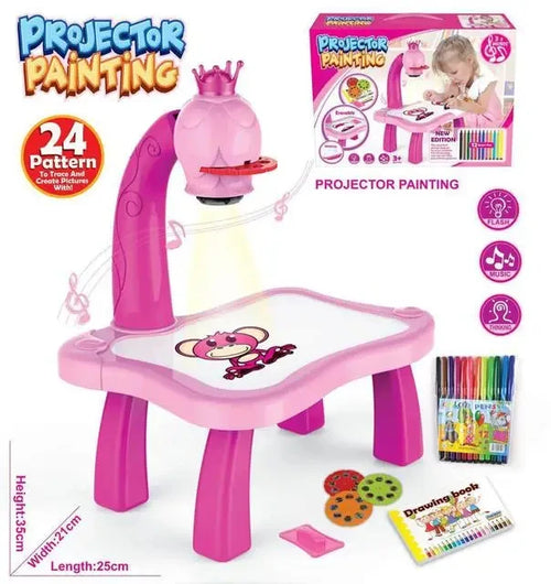 LED Projector Kids Painting Board Toys Art Painting Table Desk