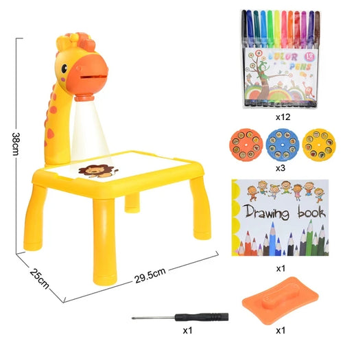 LED Projector Kids Painting Board Toys Art Painting Table Desk