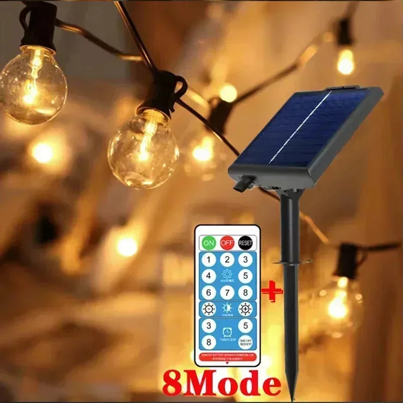 G40 Solar String Lights Outdoor Solar Globe String Bulb Patio Hanging Lights Waterproof Garden Pergola Bistro Deck Decor 8Mode