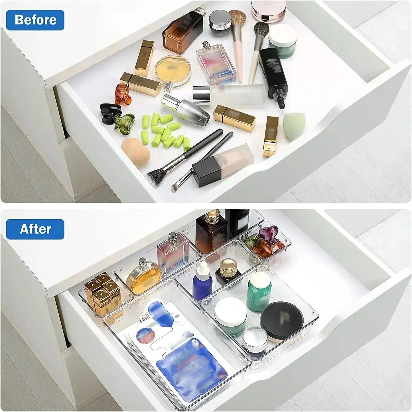 7/14 Pcs Drawer Organizers Set Clear Plastic Desk Dividers Bins