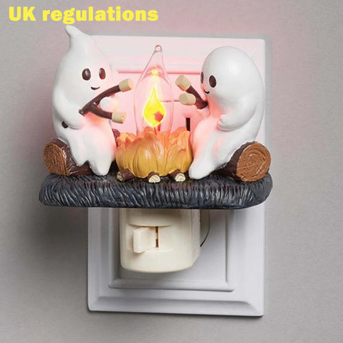 Cute Ghost Campfire Night Light Halloween Pumpkin Flickering Room