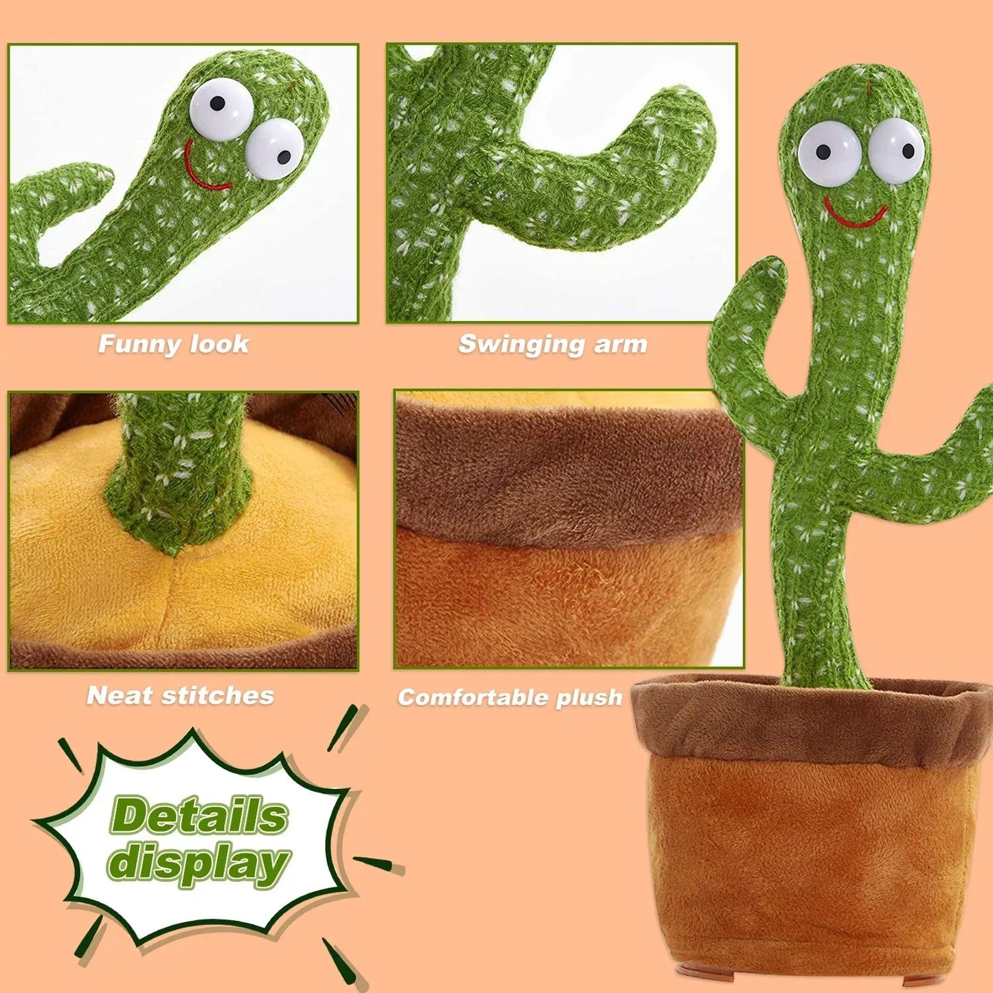 A talking cactus toy that can be charged, recorded, and repeated. Suitable for Spanish, English, and Arabic voice changer