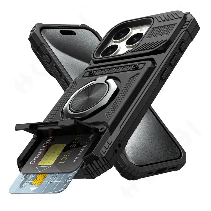 Case For iPhone Magnetic Rotated Ring Kickstand Heavy Duty Drop Protection Wallet Cover