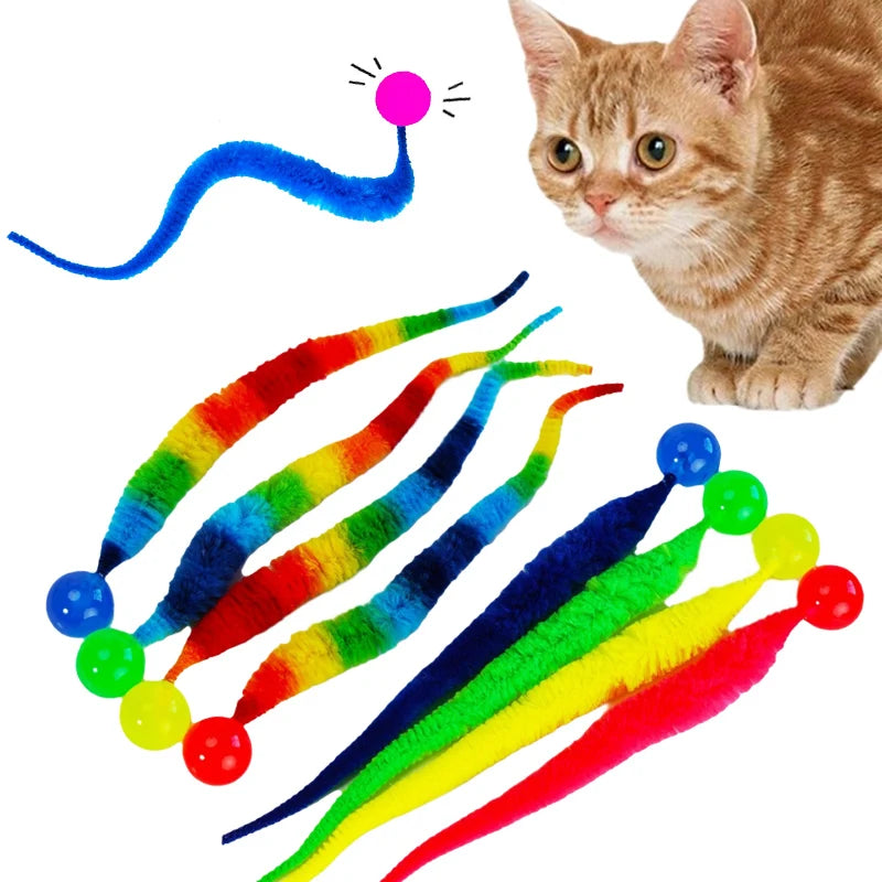 3Pcs/Set Pet Toy Caterpillar Elastic Ball Cat Toy Rainbow Worm