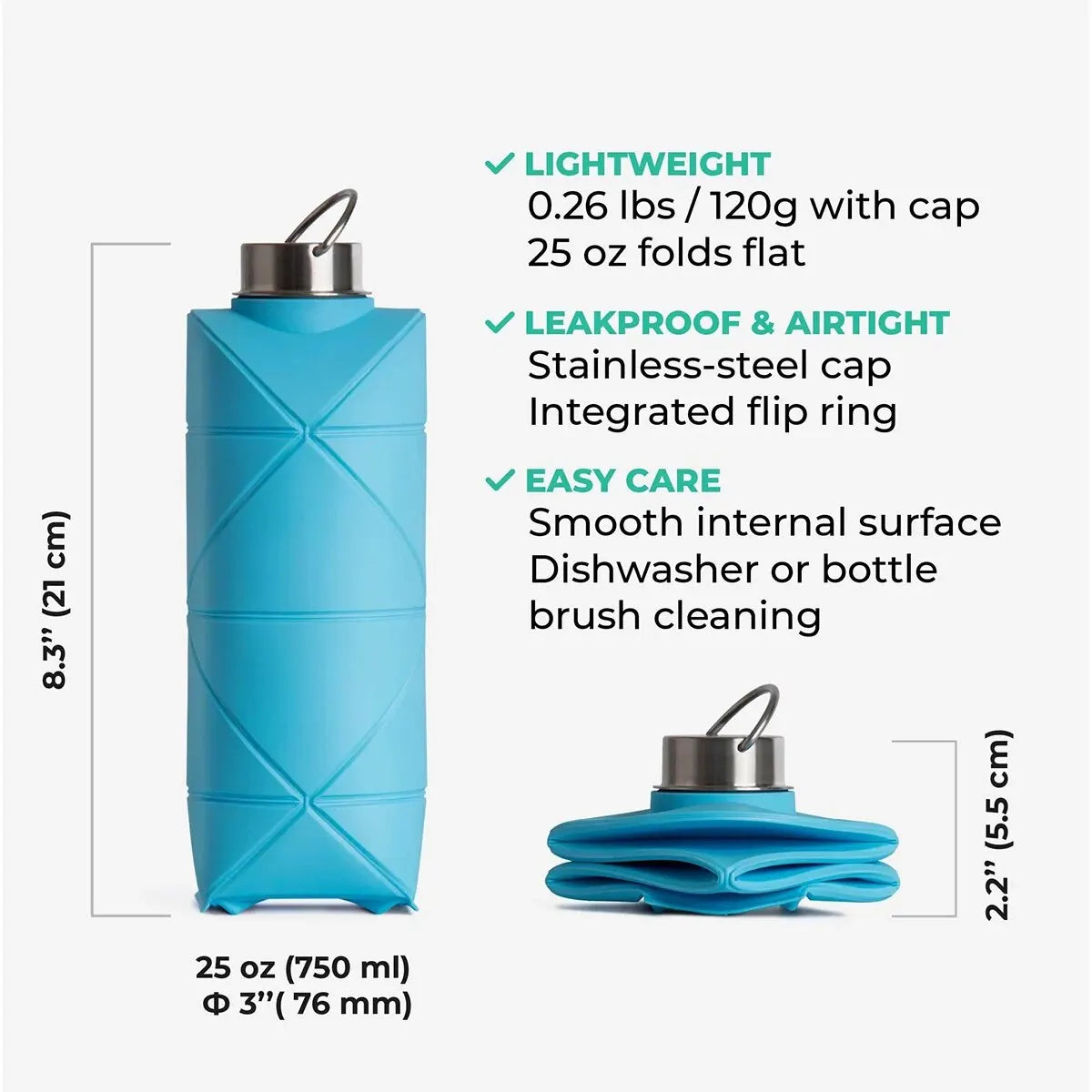 1Pc 750Ml Collapsible Water Bottle Leakproof Valve Reusable Silicone