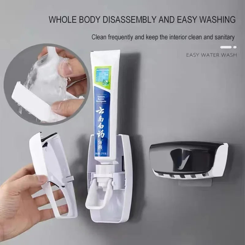 1Set Toothbrush Holder With Automatic Toothpaste Dispenser Wall