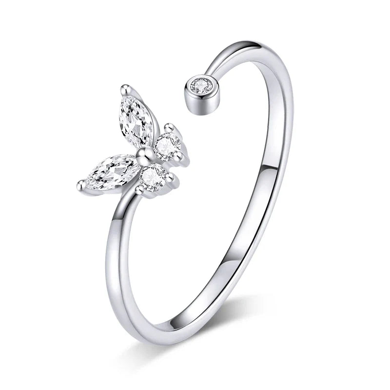 Adjustable Rings Real 925 Sterling Silver Stackable Engagement Zircon Open Size Rings For Women Jewelry