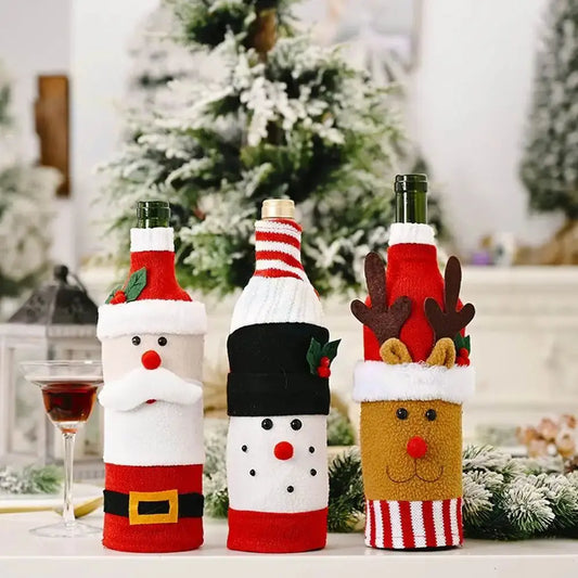 View details for Christmas Snowman Wine Bottle Cover Set Santa Claus Bottle Sweater