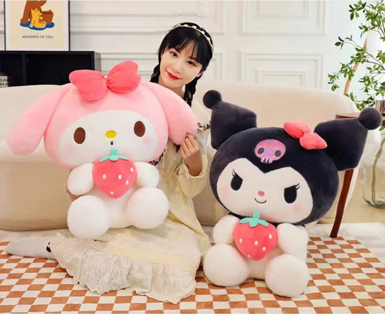 22/35cm Sanrio Strawberry Kuromi Pillow Plush Toy Girls Soft Stuffed Animal Toys Strawberry Melody Doll Gift