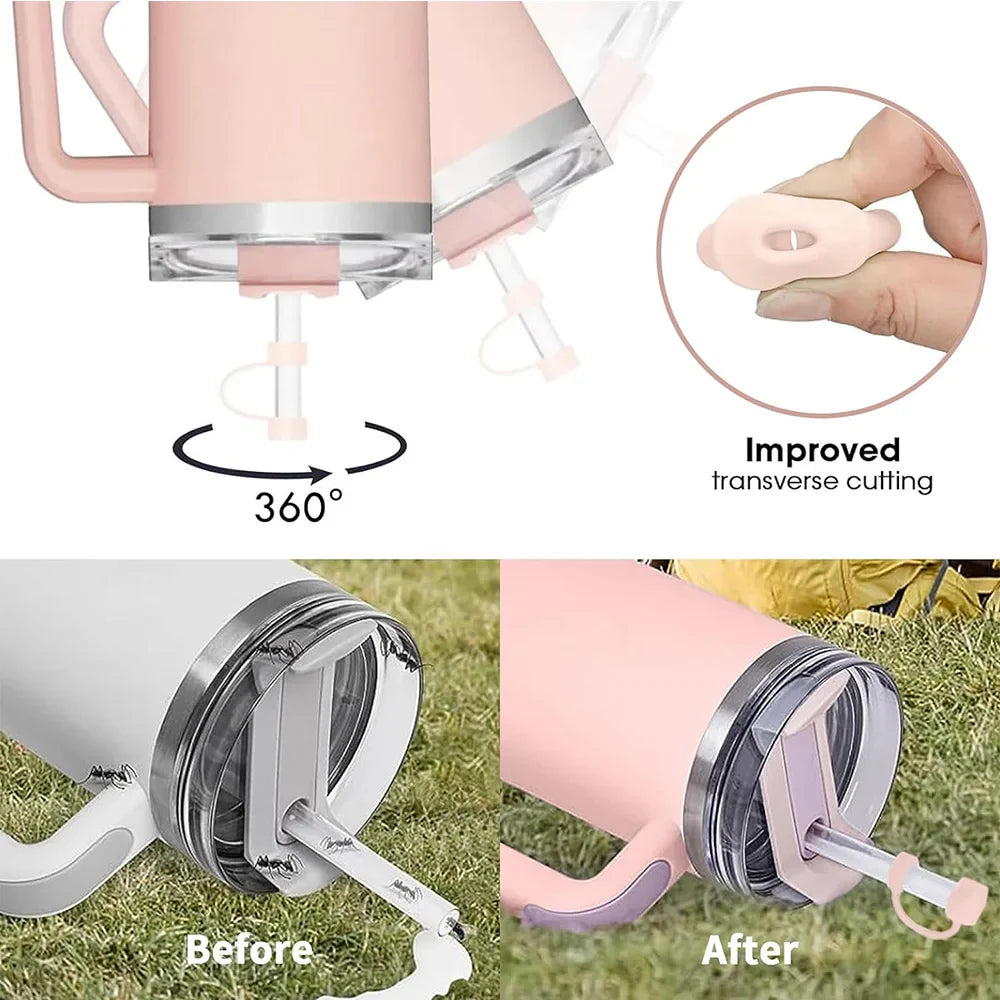 9pcs Accessories Set 3 Spill Proof Stopper Flowers Straw Cover Boot 2 Straw and Brush and 1 Flower Charm Chain for Stanley Cup Shop1103950439 Store