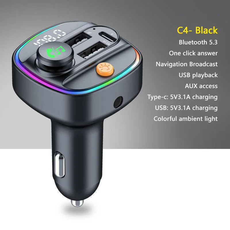 C1 Car Mp3 Player - Bluetooth 5.3 FM Transmitter Handsfree Car AUX Radio Modulator