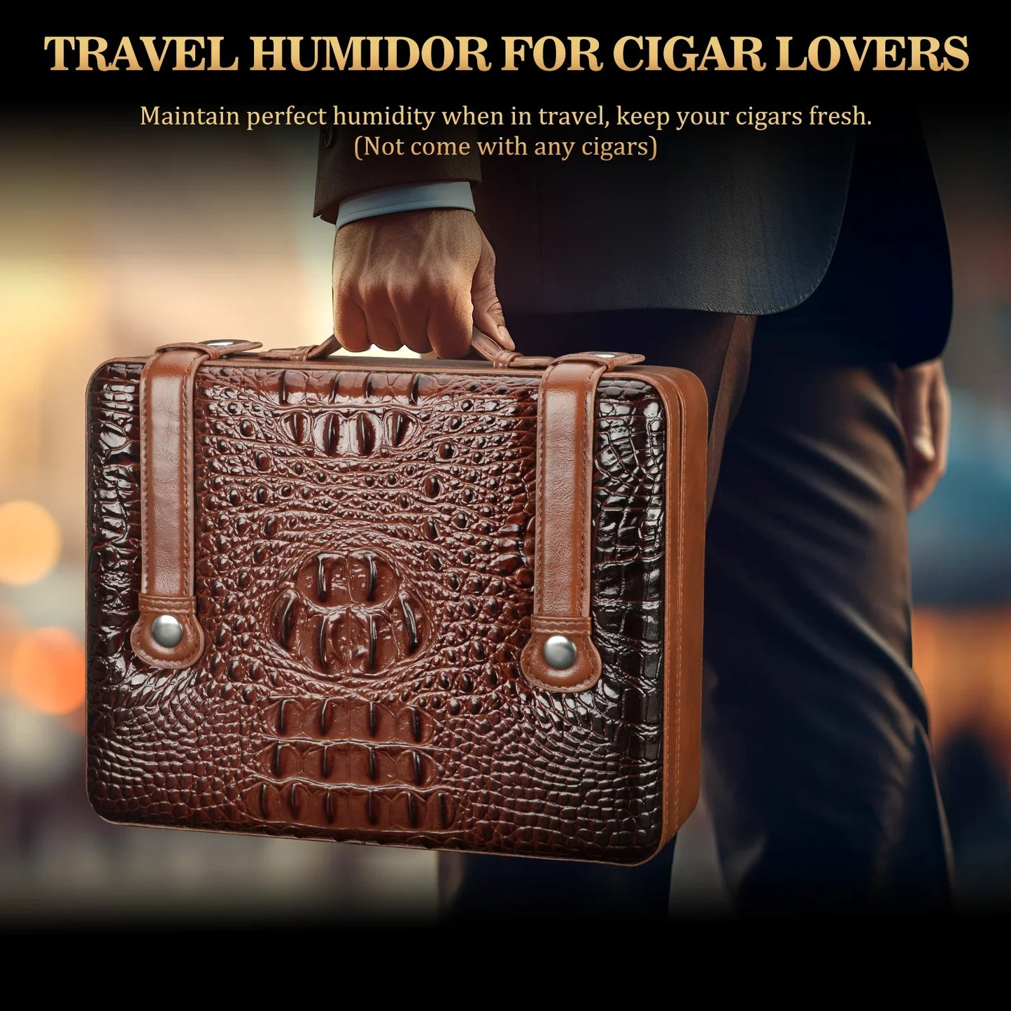 Cigar Humidor Case with Hygrometer, Humidor Box, Humidifier, Divider, Travel Cigar Case,Cedar Wood, Hold up to 50 Cigars