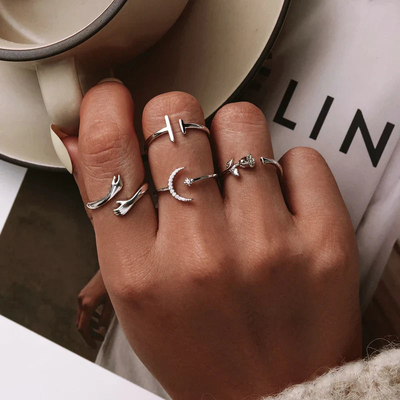 Adjustable Rings Real 925 Sterling Silver Stackable Engagement Zircon Open Size Rings For Women Jewelry