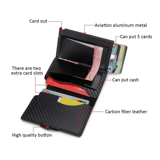 Carbon Fiber Rfid Blocking Men ID Credit Card Holders Wallet Leather
