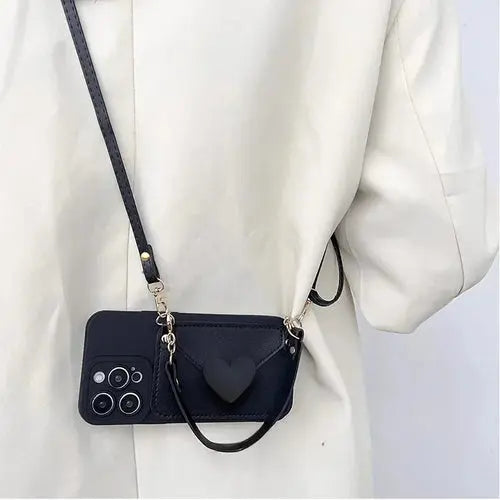 Phone Case with Card Holder and Lanyard - Trendy Crossbody Design