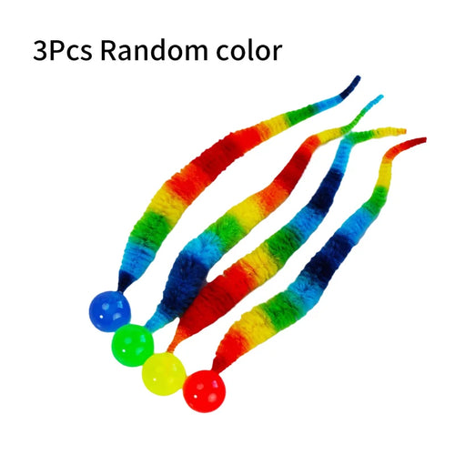 3Pcs/Set Pet Toy Caterpillar Elastic Ball Cat Toy Rainbow Worm