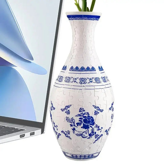 3D Puzzle Vase Blue and White Porcelain Design Made ABS Home