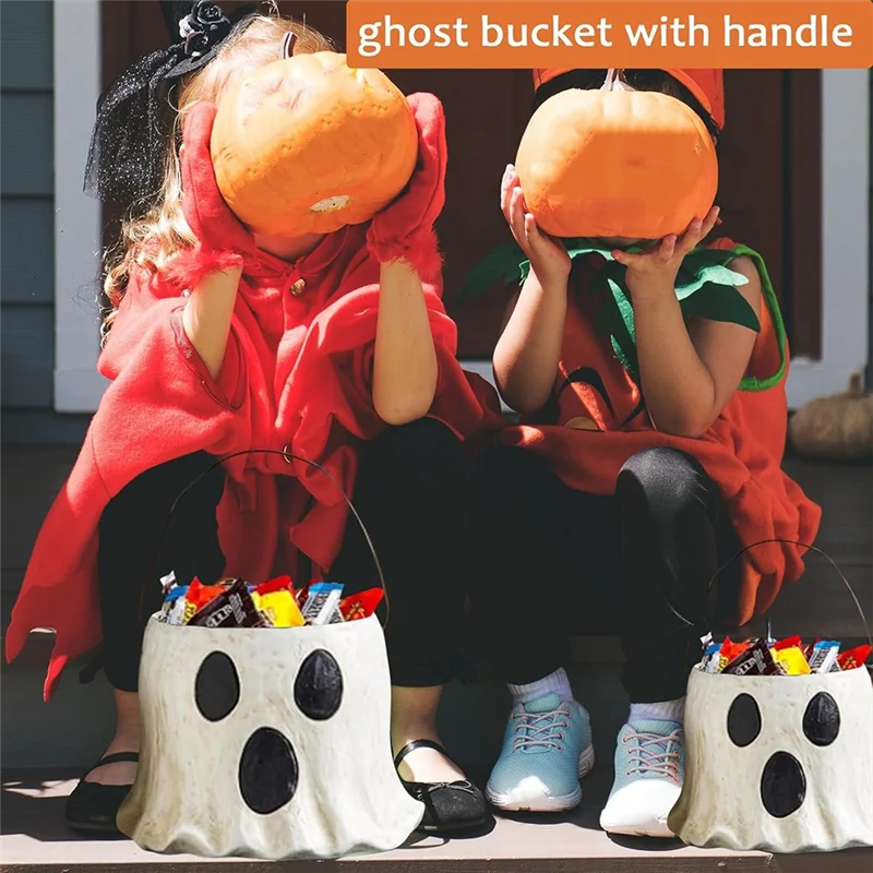 A95G Ghost Bucket Decor, Ghost Planter Pot, Ghost Bucket Vase, Halloween Ghost Bucket, Handmade Halloween Treat Buckets