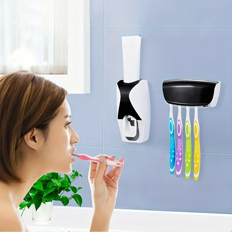 1Set Toothbrush Holder With Automatic Toothpaste Dispenser Wall