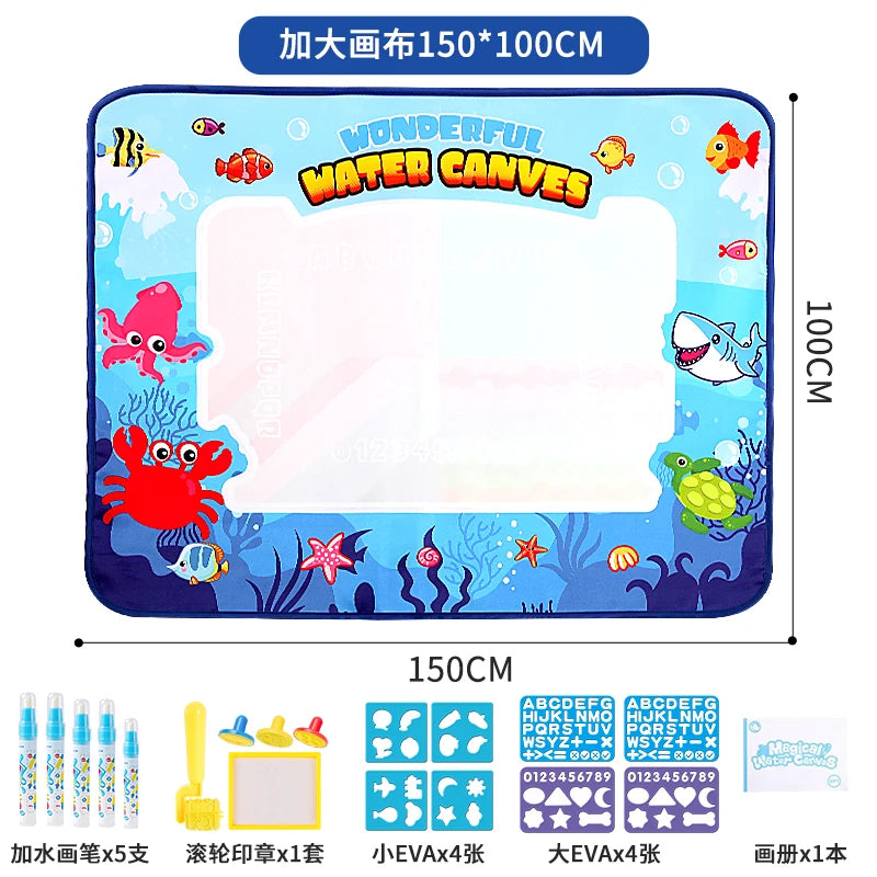150X100cm Magic Water Canvas Graffiti Drawing Board Repeatedly Doodle Water Painting Carpet Reusable Drawing Mat Kids Toy Gift