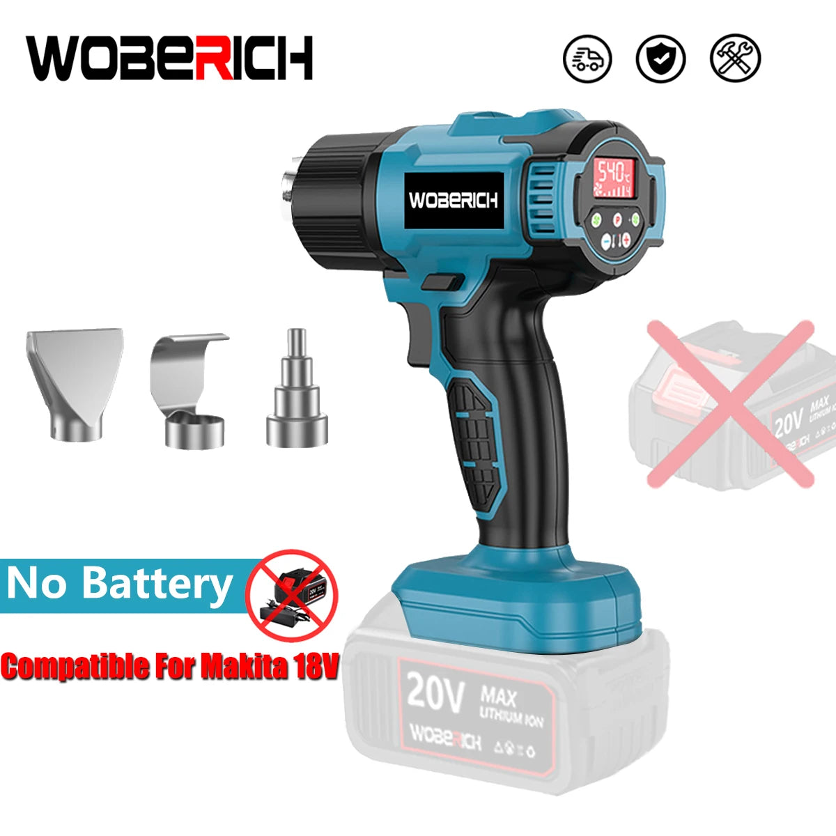Cordless Heat Gun Wind Speed Optional Temperature adjustment With LED