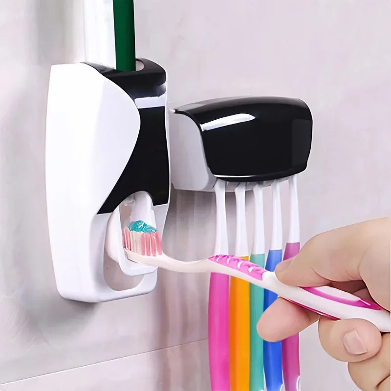 1Set Toothbrush Holder With Automatic Toothpaste Dispenser Wall