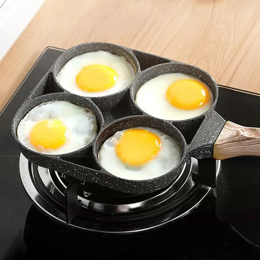 4-hole Omelet Pan Frying Pot Thickened Non-stick Egg Pancake Steak Cooking Pan Hamburg bread Breakfast Maker Induction cooker Shop1103813503 Store