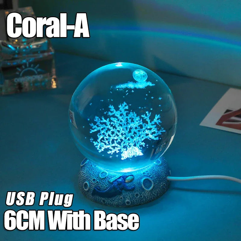 Crystal Ball Night Lights Glowing Sea Jellyfish Astronaut Table Lamp USB Atmosphere Lamp Table Decorations Kid Gifts Night Lamp