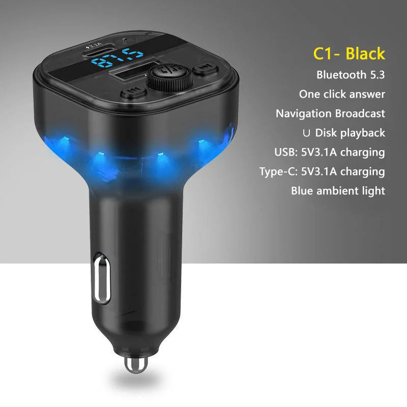 C1 Car Mp3 Player - Bluetooth 5.3 FM Transmitter Handsfree Car AUX Radio Modulator