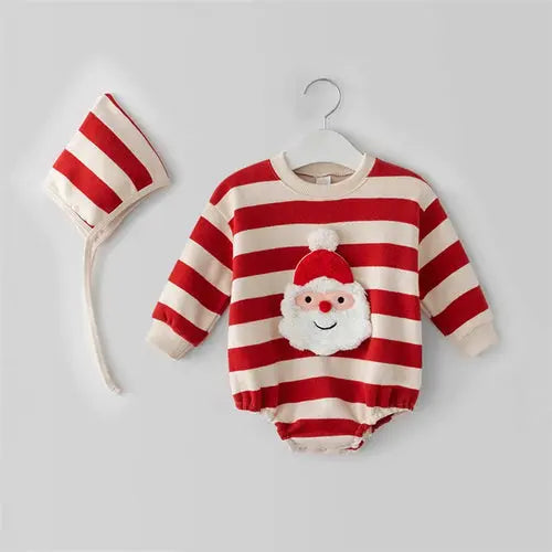 View details for Christmas Baby Sweater Santa Clause Long Sleeve Romper Hat Heart Red
