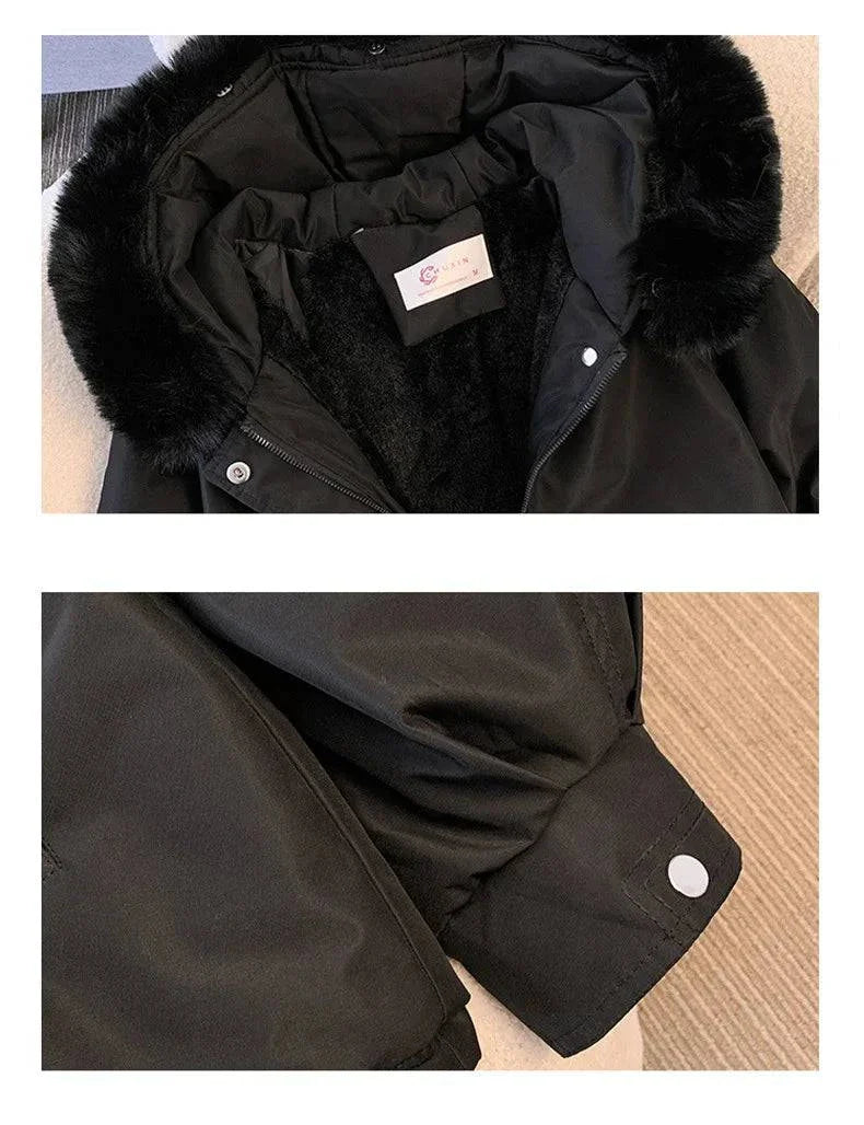Fleece Lined Hood Down Jacket Winter Coat for Women Warm Drawstring Padded Parkas Korean Casual Streetwear Female Puffer Outwear Stone's Store