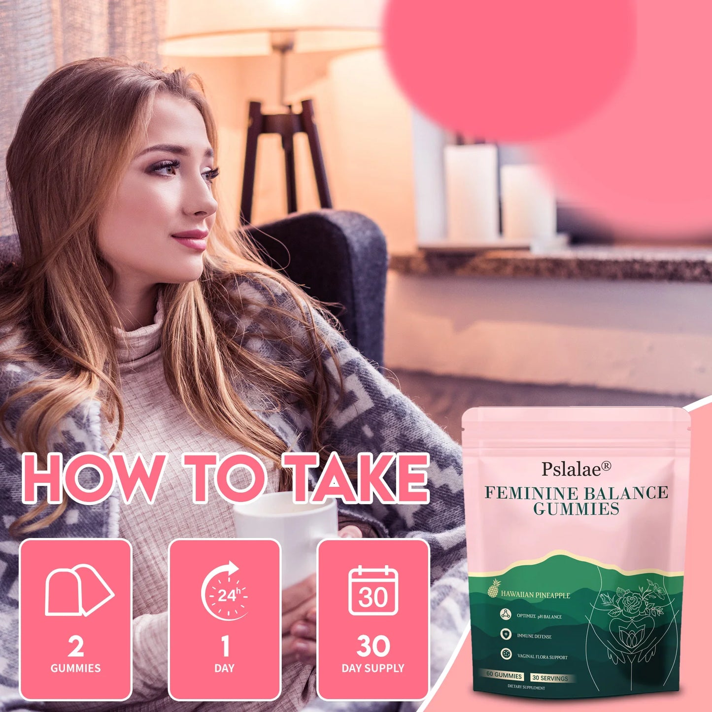 Feminine Balance Gummies - Relieves Cramps, Moods, Hot Flashes and Night Sweats, Vaginal Health