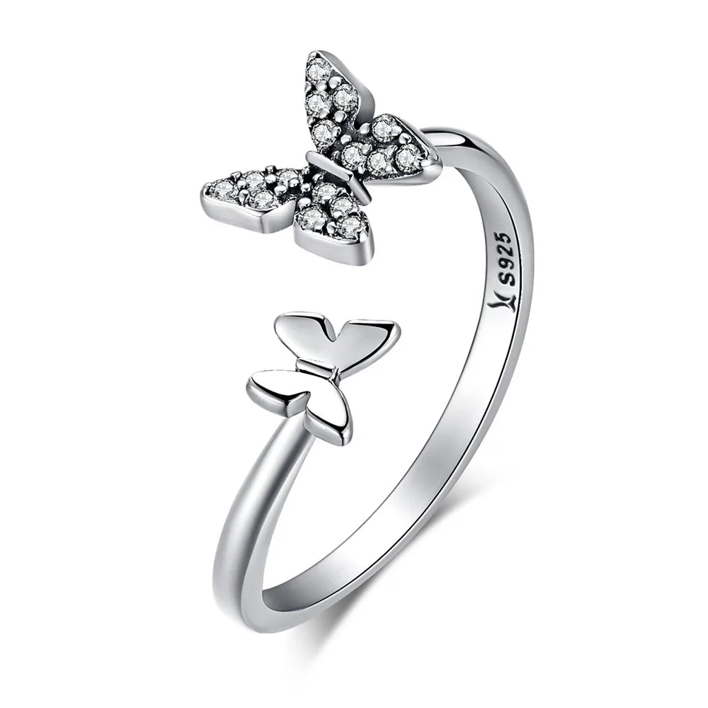 Adjustable Rings Real 925 Sterling Silver Stackable Engagement Zircon Open Size Rings For Women Jewelry