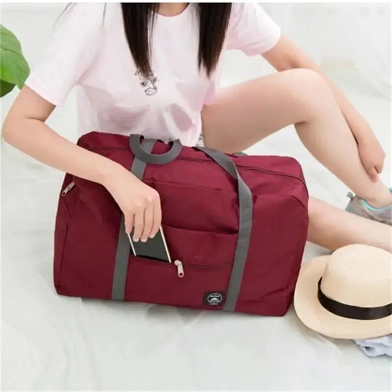 1Pc Red/Navy/Green Multifunctional Folding Travel Bag Single Shoulder