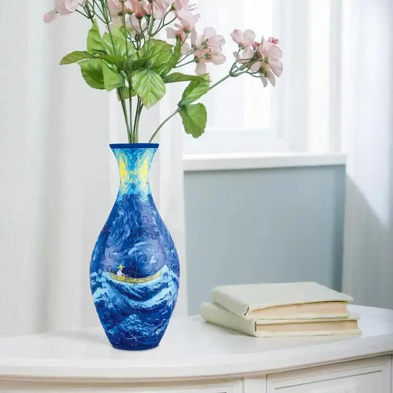 3D Puzzle Vase Blue and White Porcelain Design Made ABS Home