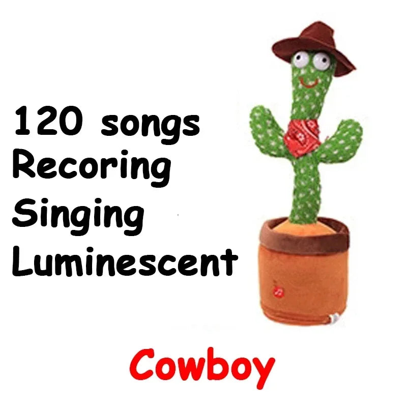 A talking cactus toy that can be charged, recorded, and repeated. Suitable for Spanish, English, and Arabic voice changer