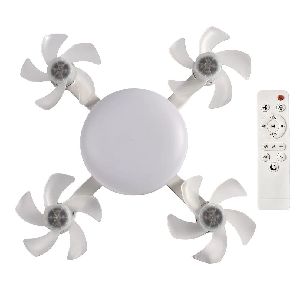 2 In 1 Hanging Fan with LED Light E27 Universal Dimming Drone Fan Silent Ceiling Drone Fan for Dining Room Bedroom Living Room