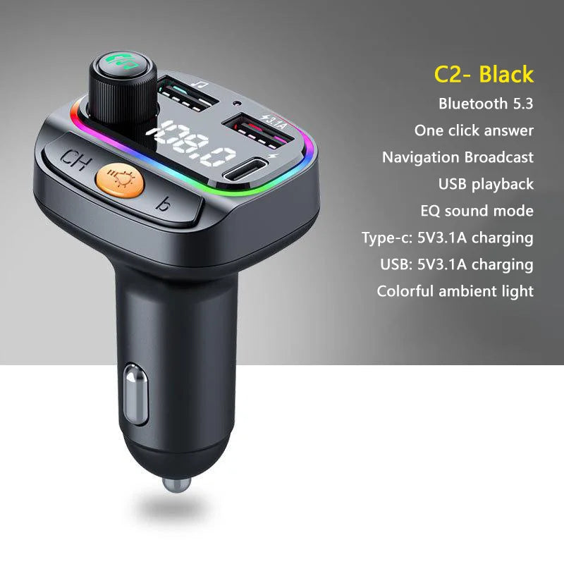 C1 Car Mp3 Player - Bluetooth 5.3 FM Transmitter Handsfree Car AUX Radio Modulator