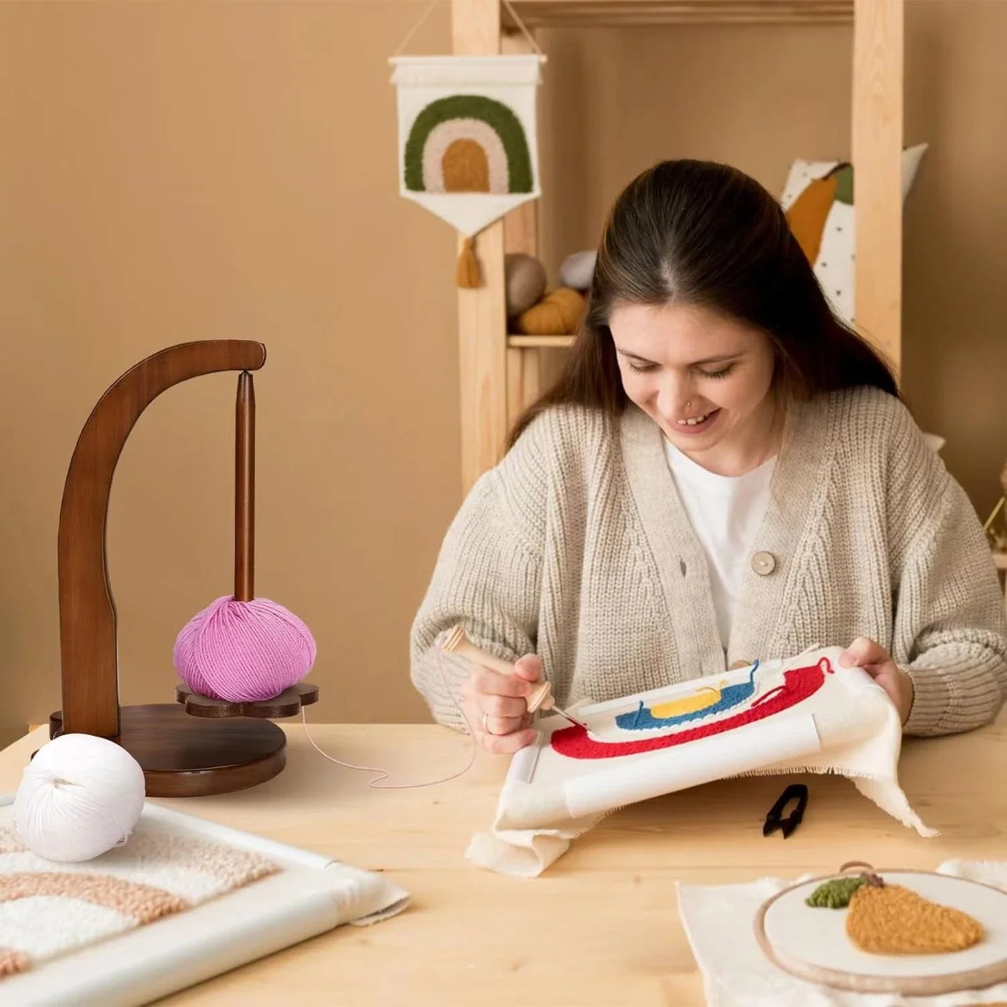 Tidy Your Threads: Elegant Wooden Yarn Spool Rack