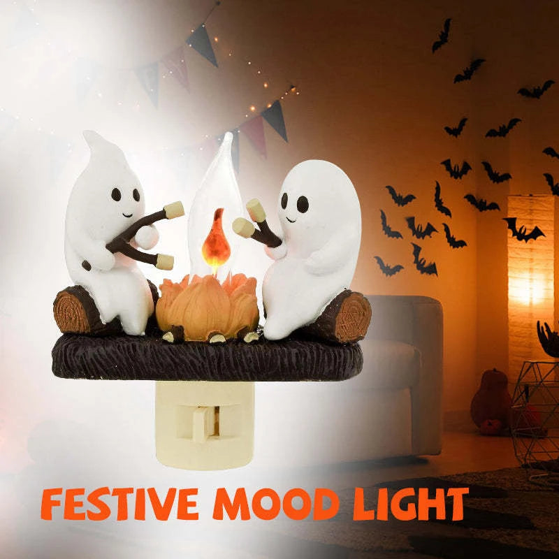 Cute Ghost Campfire Night Light Halloween Pumpkin Flickering Room
