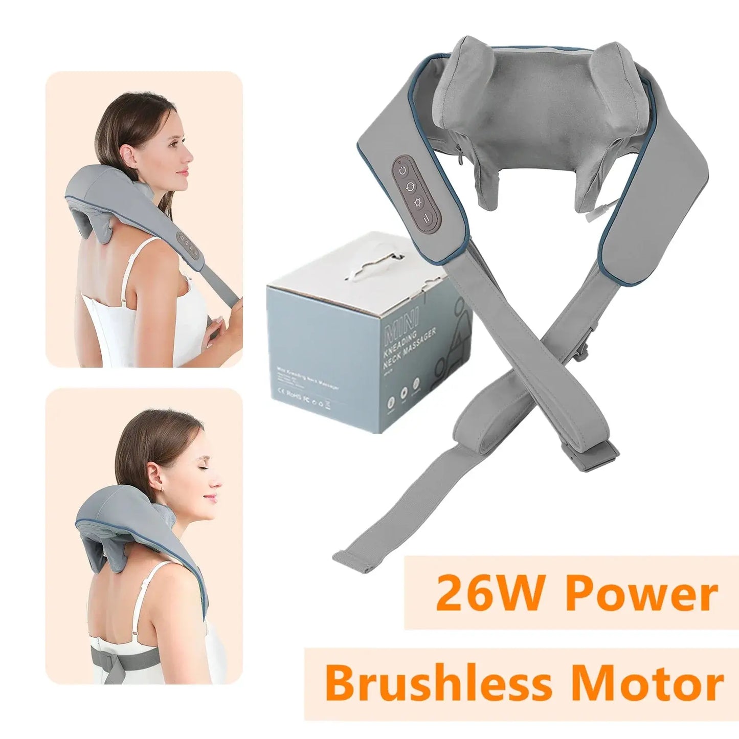 Foreverlily 26W Brushless Motor Neck And Shoulder Massager Wireless Shoulder And Back Kneading Massage Shawl Neck masajeador Foreverlily Korea Store