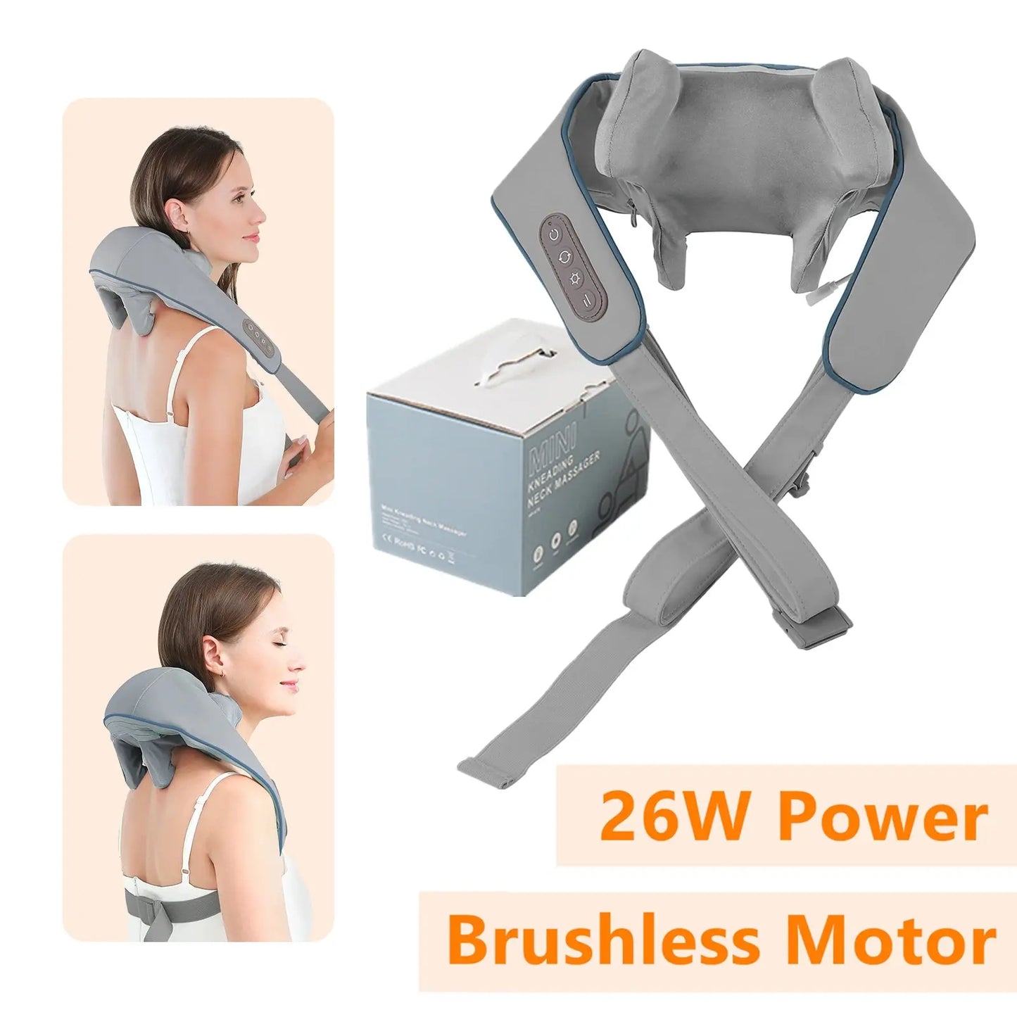 Foreverlily 26W Brushless Motor Neck And Shoulder Massager Wireless Shoulder And Back Kneading Massage Shawl Neck masajeador Foreverlily Korea Store