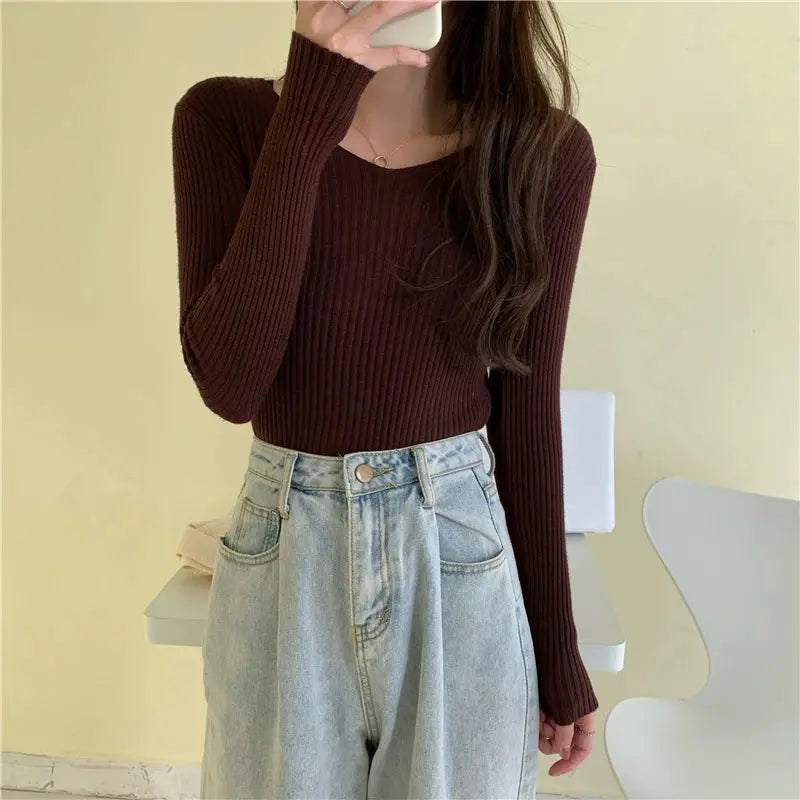 Women's Casual Knitted Sweater | Long Sleeve Pullover for Fall & Winter