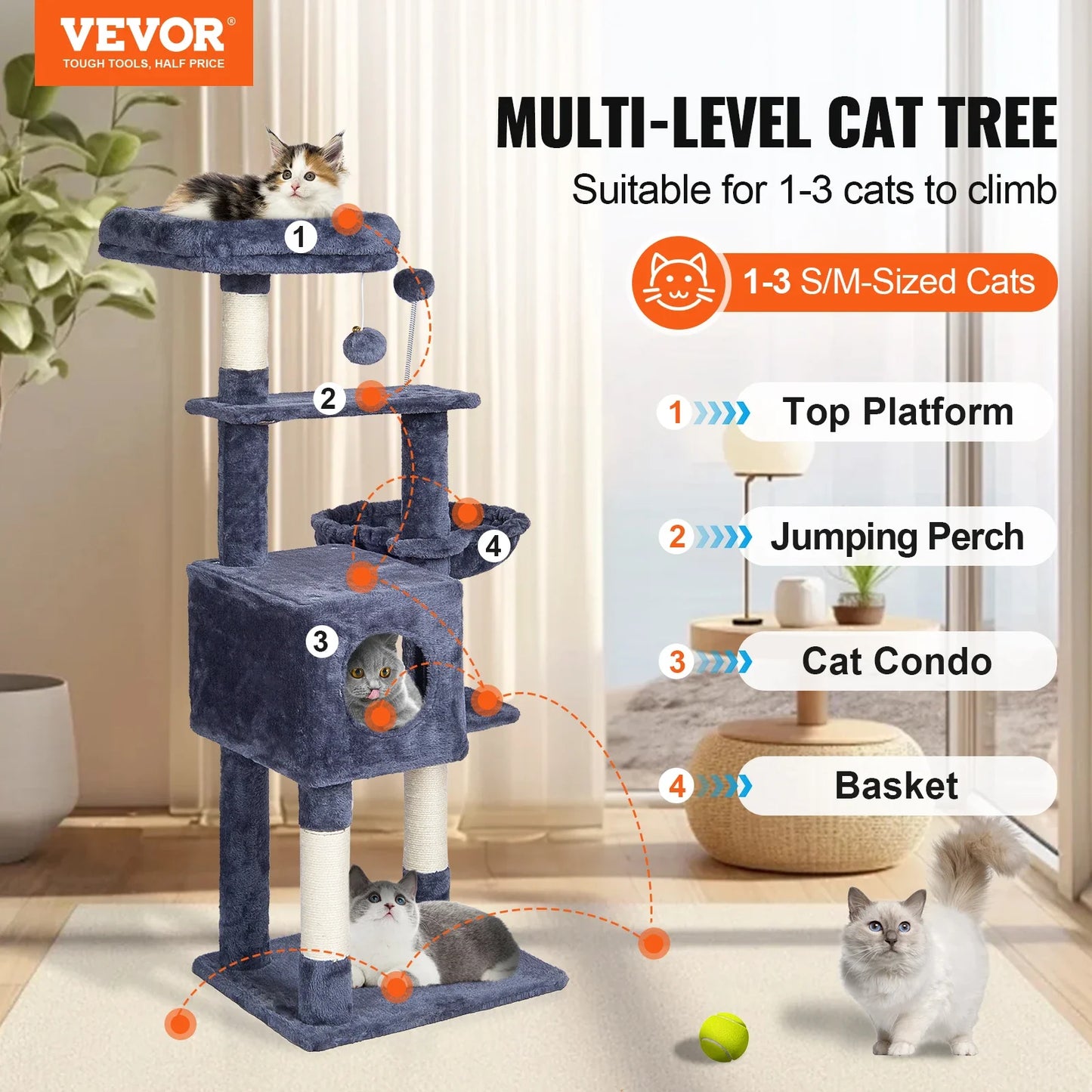 45.2" Cat Tower with Cat Condo Sisal Scratching Post
