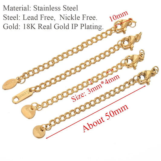 10pcs Gold Stainless Steel Extender Chains with Lobster Clasps for Jewelry Making