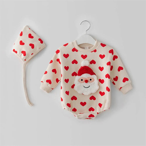 View details for Christmas Baby Sweater Santa Clause Long Sleeve Romper Hat Heart Red