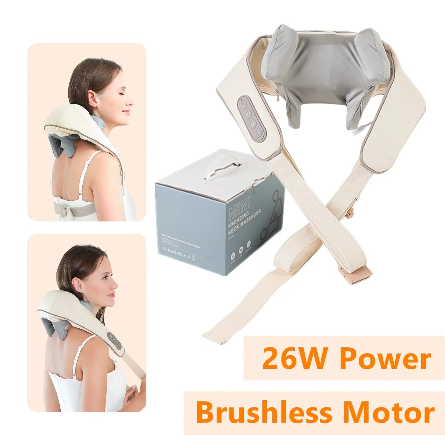 Foreverlily 26W Brushless Motor Neck And Shoulder Massager Wireless Shoulder And Back Kneading Massage Shawl Neck masajeador Foreverlily Korea Store